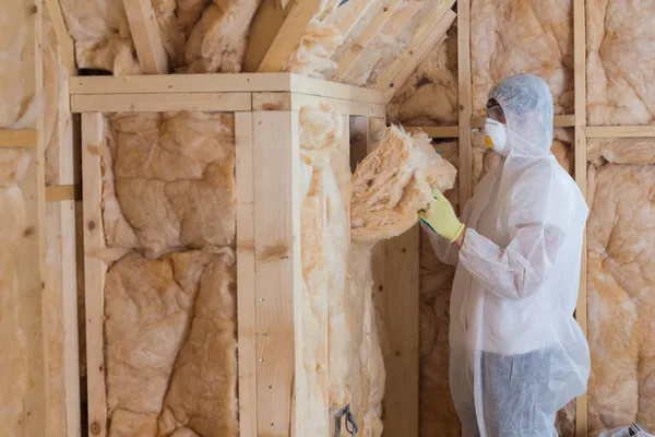 A man filling wall insulation